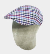 Brown, Blue & White Checked Cotton Roma Cap