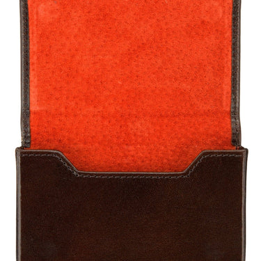 Brown Calf Leather with Orange Suede Business Card Holder