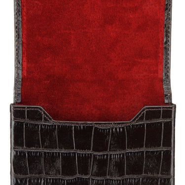 Brown Calf Leather with Red Suede Business Card Holder