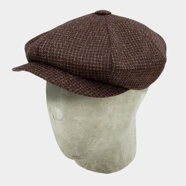 Burgundy Checked Twill Wool Gatsby Cap