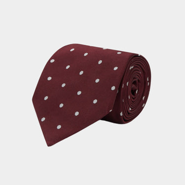 Burgundy & White Large Spot Woven Silk Tie