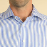 Classic Fit, Classic Collar, 2 Button Cuff Shirt in a Blue & White Medium Bengal Poplin Cotton