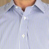 Classic Fit, Classic Collar, 2 Button Cuff Shirt in a Blue & White Medium Bengal Poplin Cotton - Hilditch & Key