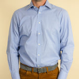 Classic Fit, Classic Collar, 2 Button Cuff Shirt in a Plain Navy & White Micro Houndstooth Cotton