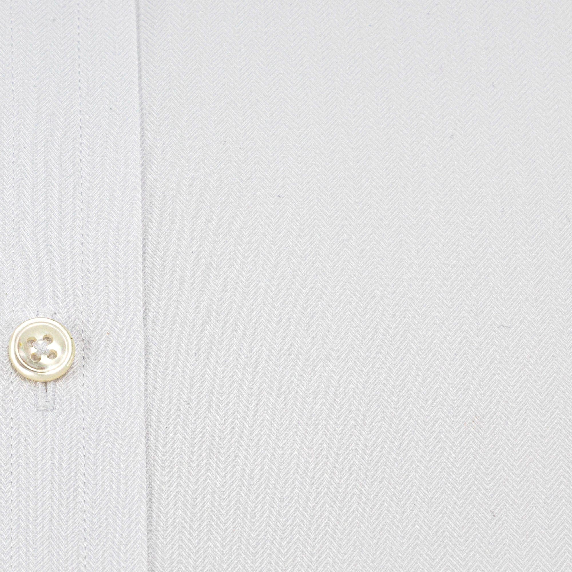 Classic Fit, Classic Collar, Two Button Cuff Shirt in a White Herringbone Cotton