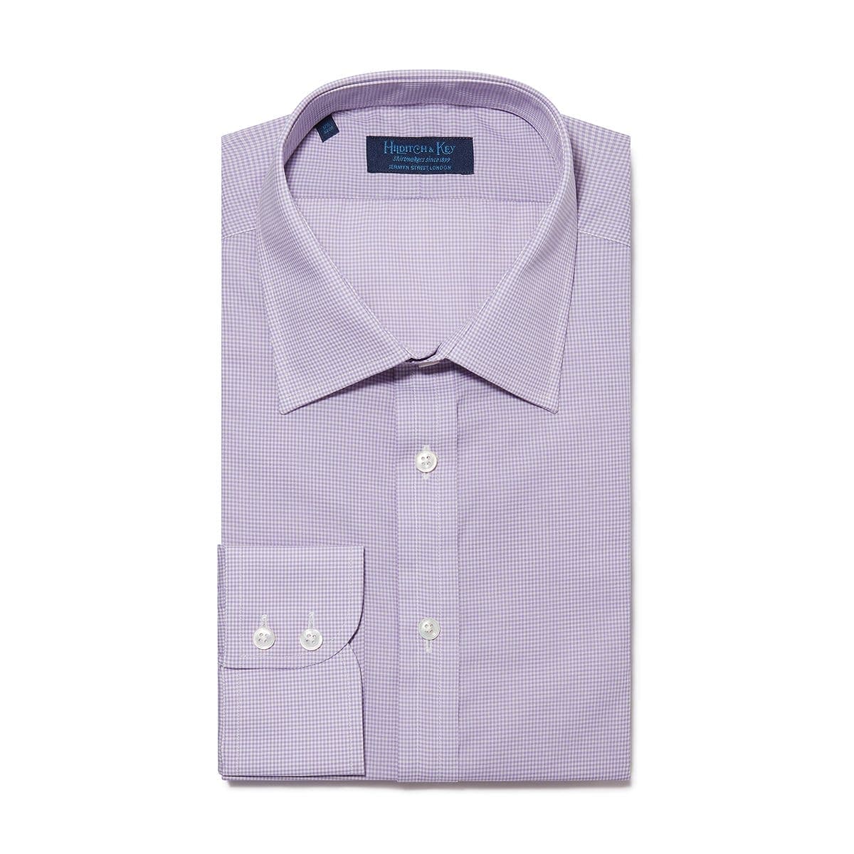 Contemporary Fit, Classic Collar, 2 Button Cuff Shirt in a Lilac & White Check Twill Cotton