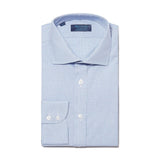 Contemporary Fit, Cut-away Collar, 2 Button Cuff Shirt in a Blue, Navy & White Small Check Twill Cotton