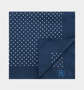 Dark Navy Silk Handkerchief with White Medium Spots