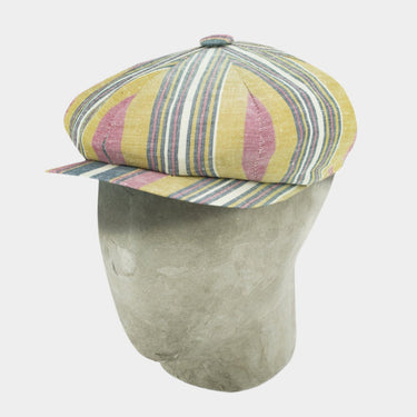 Gold With Grey, Red & Beige Stripe Linen & Cotton Mix Gatsby Cap