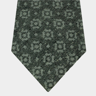 Grey Woven Cotton & Silk Tie with White Abstract Pattern