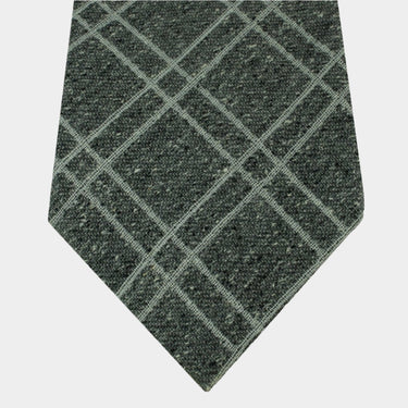 Grey Woven Cotton & Silk Tie with White Overcheck