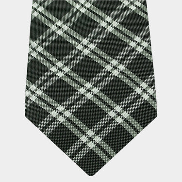 Grey Woven Silk Tie with White Large Check