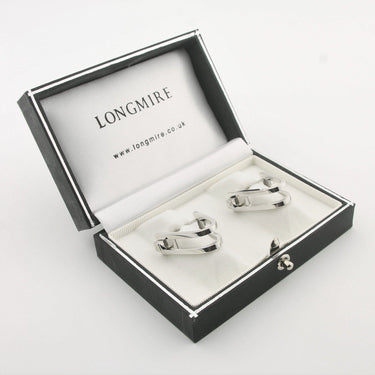 Longmire 18 Carat White Gold Double Stirrup Cufflinks