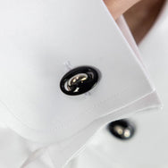 Longmire Sterling Silver Cufflinks Oval Onyx Button Link T Bar