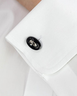 Longmire Sterling Silver Cufflinks Oval Onyx Button Link T Bar