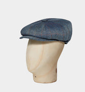 Mid Blue Multi Check Herringbone Silk Gatsby Cap