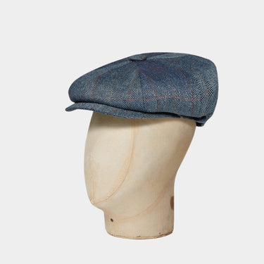 Mid Blue Multi Check Herringbone Silk Gatsby Cap