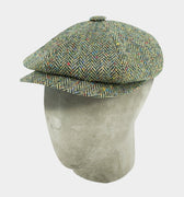 Moss Green & Brown Wool Herringbone Gatsby Cap