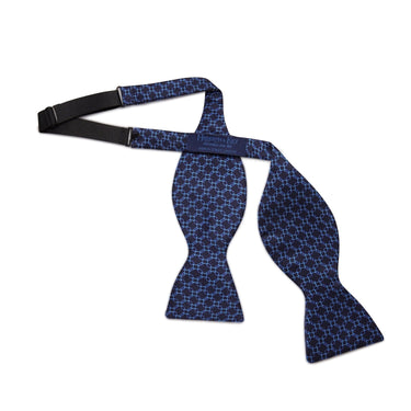 Navy, Blue & Light Blue Chain Links Silk Handmade Bow Tie