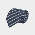Navy Woven Cotton & Silk Tie with Blue & White Stripes