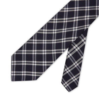 Navy Woven Silk Tie with White Large Check