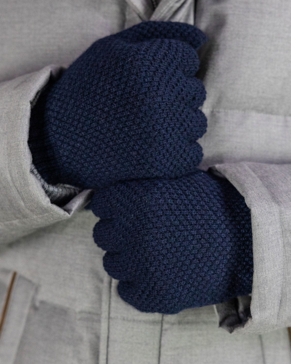 Nero Navy Moss Stitch 100% Cashmere Gloves