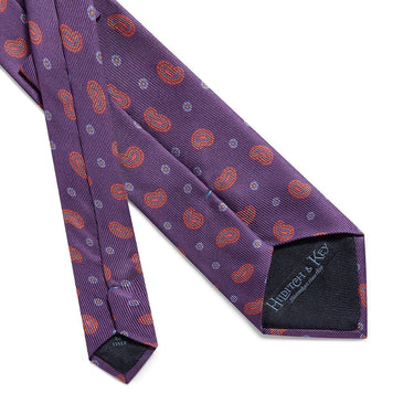 Orange Paisley Bean & Blue & Orange Flowers Printed Silk Tie
