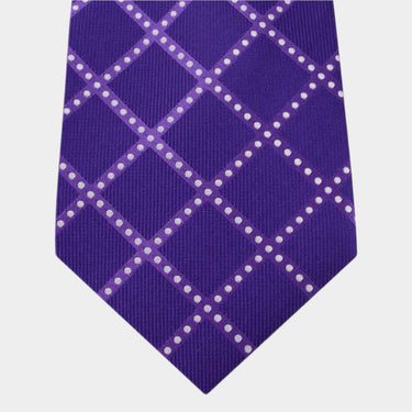 Purple with White Dotted Grid Woven Silk Tie