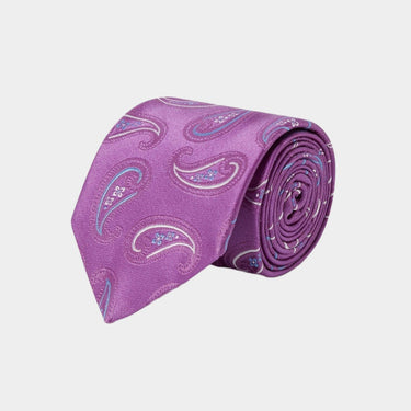 Purple Woven Silk Tie With Blue & White Paisley