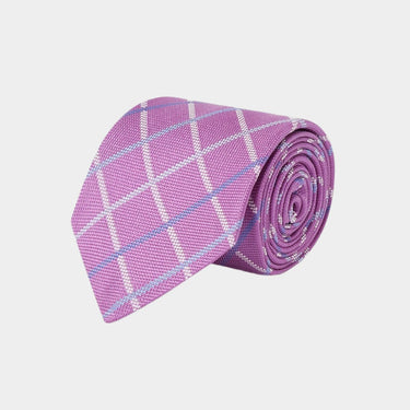Purple Woven Silk Tie With White & Blue Grid Check