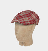 Red Check Linen & Silk Mix Roma Cap