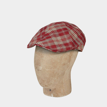 Red Check Linen & Silk Mix Roma Cap
