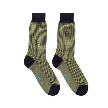 Short Lime Green & Navy Houndstooth Cotton Socks