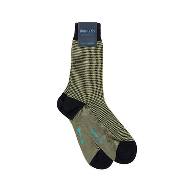 Short Lime Green & Navy Houndstooth Cotton Socks