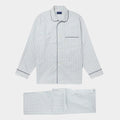 White With Blue Check Poplin Cotton Pyjamas With Navy Piping