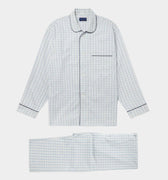 White With Blue Check Poplin Cotton Pyjamas With Navy Piping