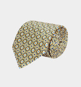 Yellow Diamonds & Squares Printed Silk Tie